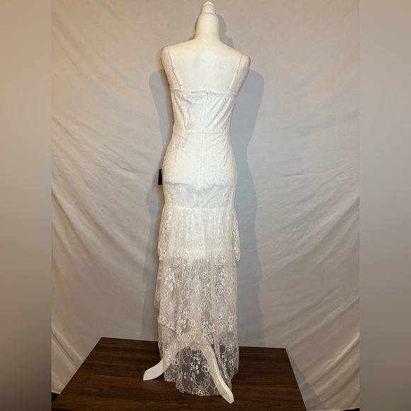 Lulus size small, Elaborate Love White Lace Bustier Tiered High-Low Maxi Dress - Picture 3 of 7